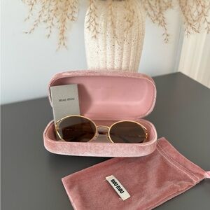 Miu Miu Pink Velvet Sunglasses Case with Gold-Tone Sunglasses